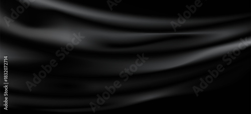 3d soft black waves background. Dark silk crumples. Elegant minimalistic satin ripples backdrop. 3d render illustration. 3D Illustration