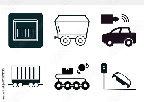 Smart Logistics and Transportation Icon Collection – Containers, Vehicles, and Automation
