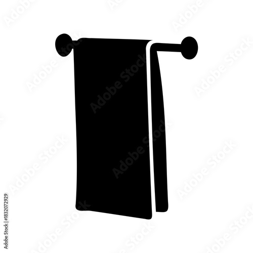 Black and white silhouette of a towel hanging on a towel bar