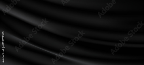 3d soft black waves background. Dark silk crumples. Elegant minimalistic satin ripples backdrop. 3d render illustration. 3D Illustration