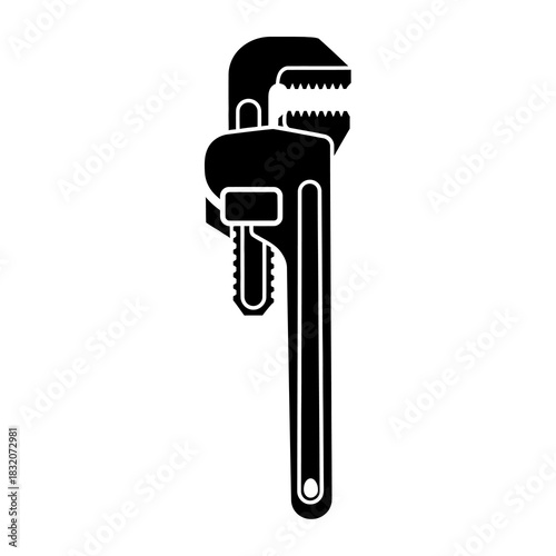 Black silhouette of a classic pipe wrench, a heavy-duty plumbing tool with serrated jaws.