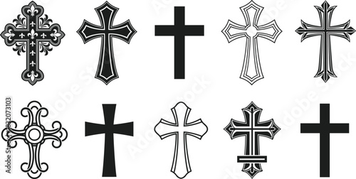 Cross vector icons set, religious symbols, Christian design elements, ornate and minimalist styles, spiritual art, church graphics, decorative holy cross collection