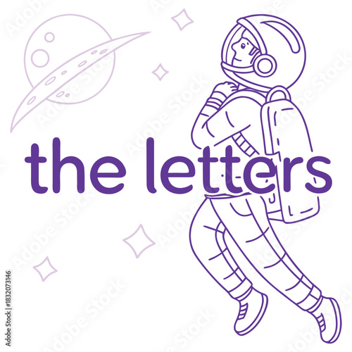 Astronaut floating in space amongst planets and scattered geometric shapes