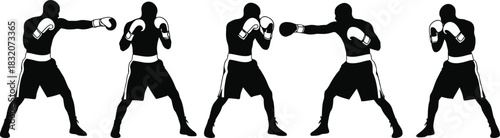 Dynamic boxing silhouettes a sequence of punches and movement
