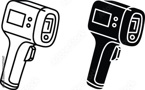 Two infrared thermometers one line art one solid vactor black icon