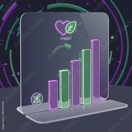 Financial Growth Graph with Heart and Leaf Symbol for Social Impact Investing Vector