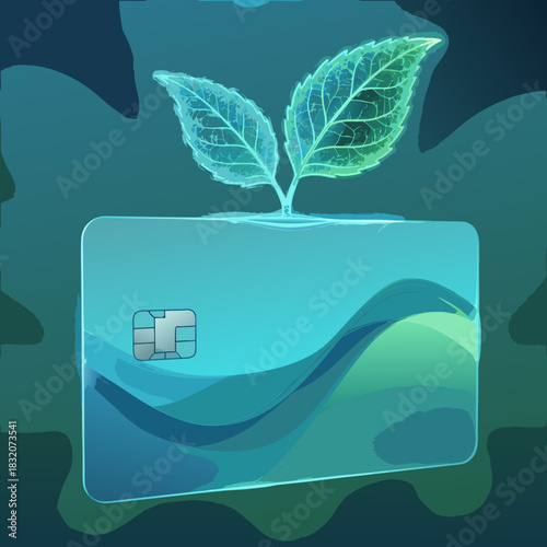 Sustainable Eco-Friendly Credit Card Icon with Leaf for Green Banking Fintech Vector