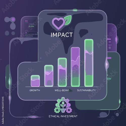 Financial Growth Graph with Heart and Leaf Symbol for Social Impact Investing Vector