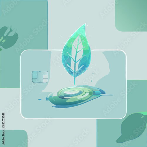 Sustainable Eco-Friendly Credit Card Icon with Leaf for Green Banking Fintech Vector