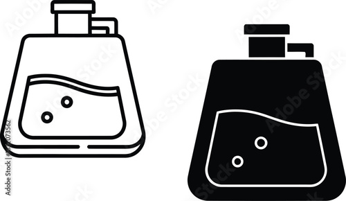 Two laboratory flasks with liquid and bubbles one outlined one solid vactor black beaker