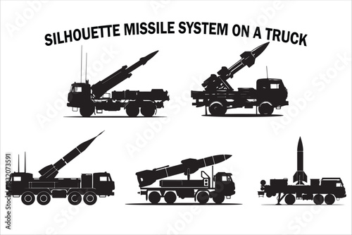 Military Missile Launcher Truck Silhouette Set
