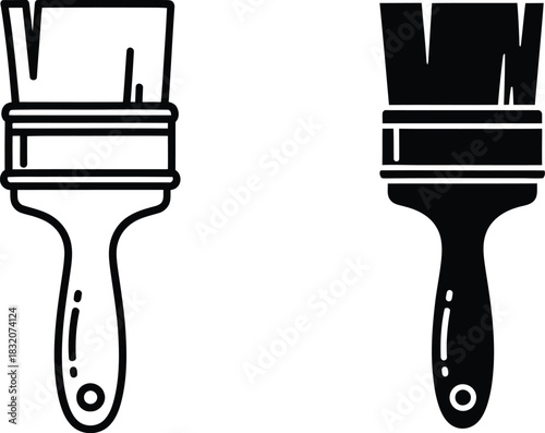Two paint brushes one outline one solid vactor black silhouette painting tool