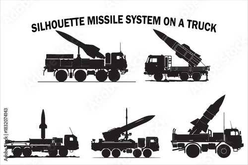 Military Missile Launcher Truck Silhouette Set