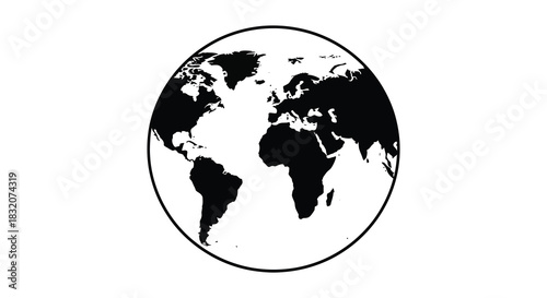 A striking black and white depiction of planet earth within a circular frame a silhouette