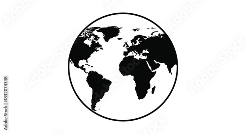 A stark representation of planet earth boldly outlined in a simple black silhouette