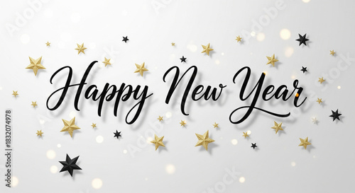 Happy new year text illustration with decorative elements