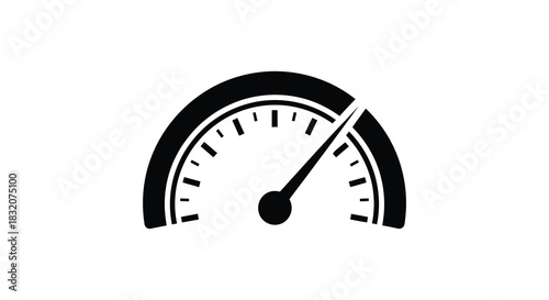 A simple gauge displaying a speed or performance level in black and white silhouette