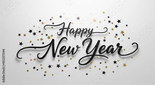 Happy new year text with glittering stars