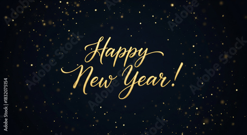 Happy new year text with glittering particles