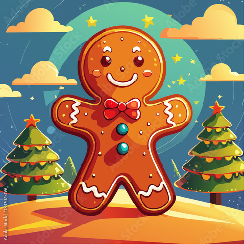 Lebkuchen Männchen mit weihnachtlichem Hintergrund - Cartoon Comic Stil