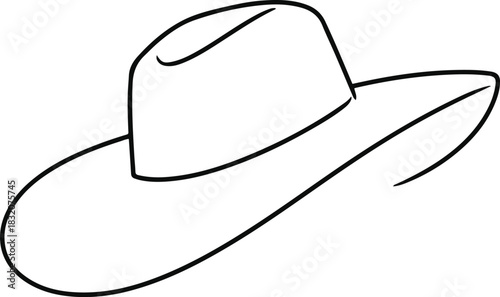 Minimal outline of a classic wide-brim hat drawn with one elegant continuous line 3