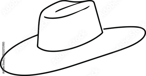 Minimal outline of a classic wide-brim hat drawn with one elegant continuous line 2