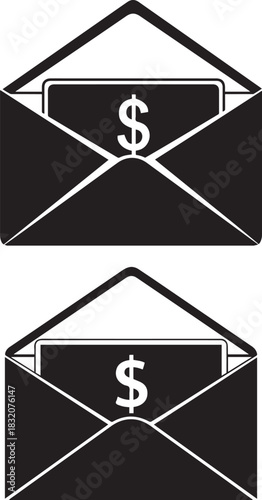 Open Envelopes with Dollar Bills Inside in Two Styles mail letter