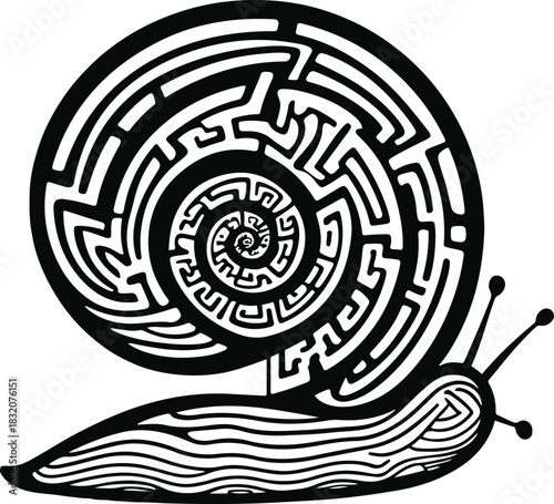Minimal outline of a snail where the shell forms an abstract circular maze 2