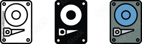 Hard disk drive icon in outline solid and color style hdd storage technology symbol vector illustration