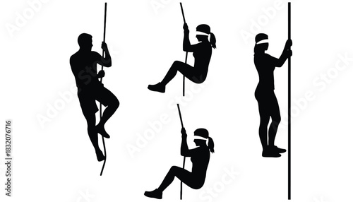 Rope climbing pole fitness challenge obstacle course silhouettes