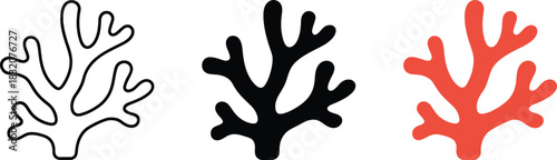 Seaweed or coral plant icon in outline solid and color style marine underwater flora vector illustration