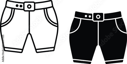 Two stylized shorts one outlined vactor white one solid black with belt pants clothing
