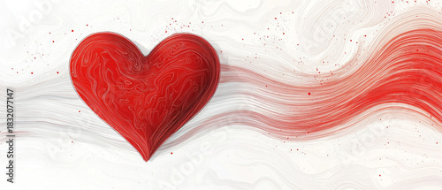 A bright red heart motif intertwined with dynamic lines will serve as the main background for Valentine's Day cards and greeting cards.