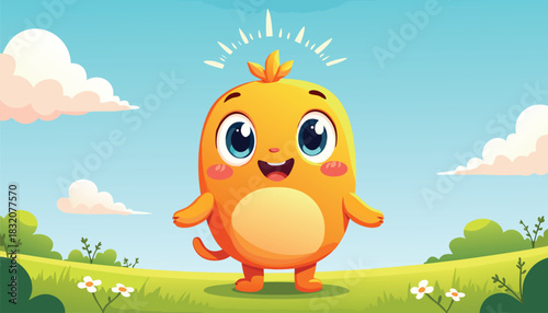 Cute Cartoon Chick in a Sunny Meadow