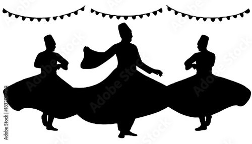 Whirling dervishes sema ceremony sufi dance silhouette vector