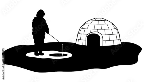 Ice fishing igloo inuit winter arctic cold weather illustration