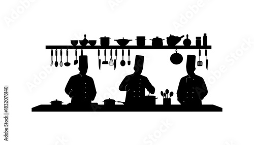 Chef silhouette restaurant kitchen cooking food preparation
