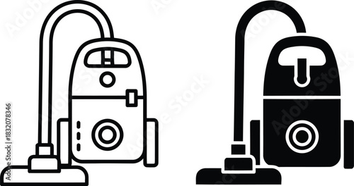 Two vacuum cleaner icons one outlined and one solid vactor black cleaning appliance