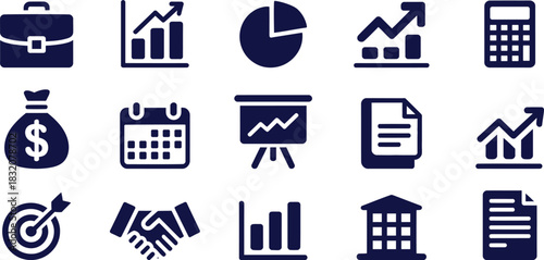 Business Icons Set Dark Blue Icons On White Background