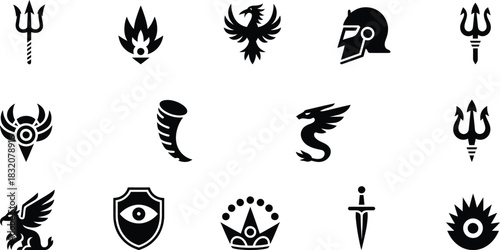 Collection of black fantasy and mythological icons