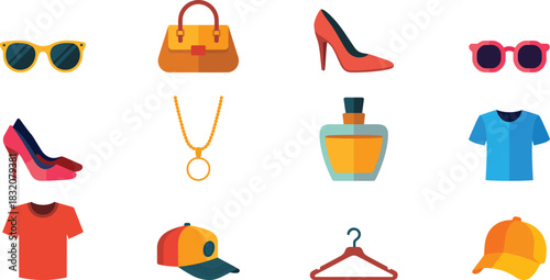 Colorful flat design fashion accessories and clothing
