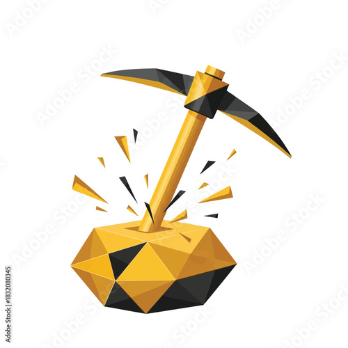 Gold Mining Icon Crypto, Digital Asset Concept