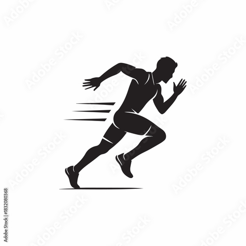 Silhouette of a dynamic male sprinter running fast. Vector illustration of an athlete.