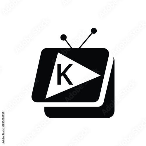 Play Button Logo On Letter K Template. Play icon On K Letter, Initial Play Sign Concept