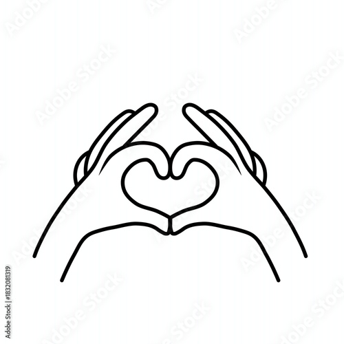 A clean line illustration of two hands forming a heart shape, symbolizing love, unity, and warmth.