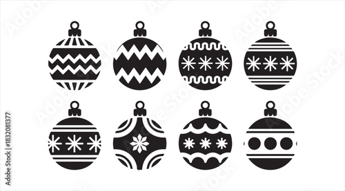 Minimal solid Christmas ornament pack featuring classic decorative patterns for holiday graphics, print materials, and digital artwork.