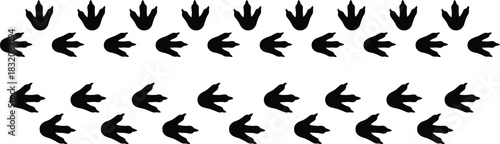 Dinosaur footprints and reptile tracks vector silhouettes collection, set of various prehistoric animal paw prints, isolated black icons for paleontology and history design.