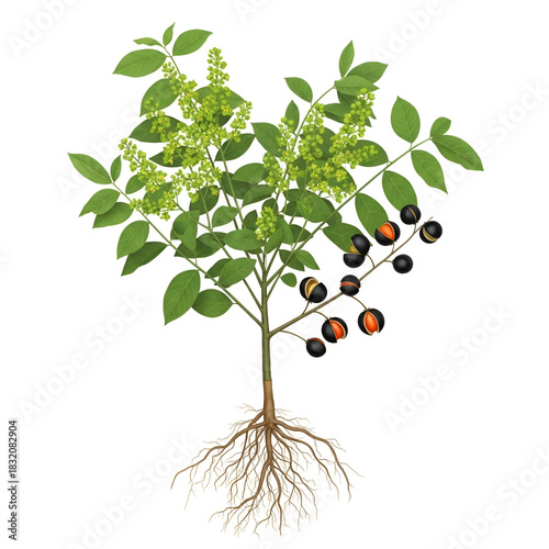 Jyotishmati seed mature plant with green flowers isolated