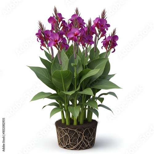 Kanna mature plant with roots and purple tubular flowers