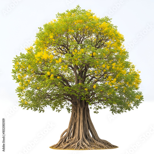 Korai tree wood with yellow flowers and roots